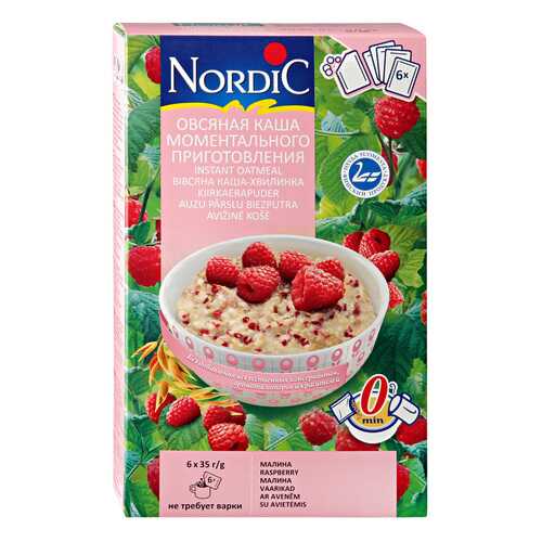 Овсяная каша Nordic моментального приготовления с малиной 210 г 6 шт*35 г в Светофор