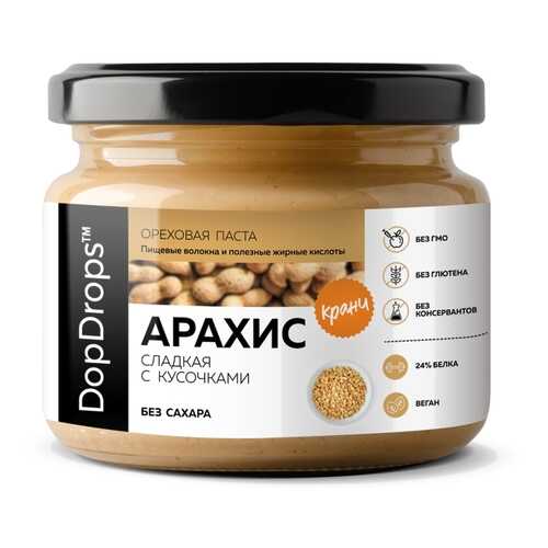 Арахисовая паста хрустящая DopDrops Кранч сладкая без сахара 250 г в Светофор