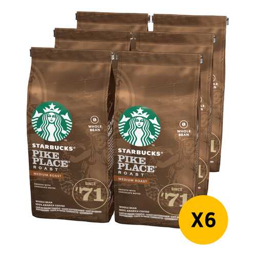 STARBUCKS Medium Pike Place Roast кофе в зернах 6 штук по 200г в Светофор