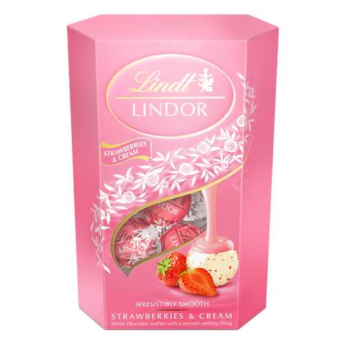 Конфеты Lindt lindor из белого шоколада с клубникой и сливками 200 г в Светофор